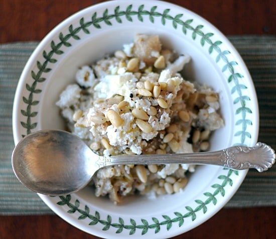Savory Oatmeal with figs, pine nuts, and feta