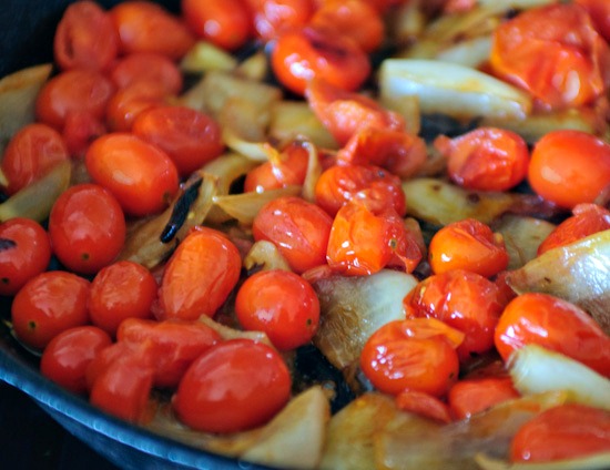 tomatoes in cast iron skillet