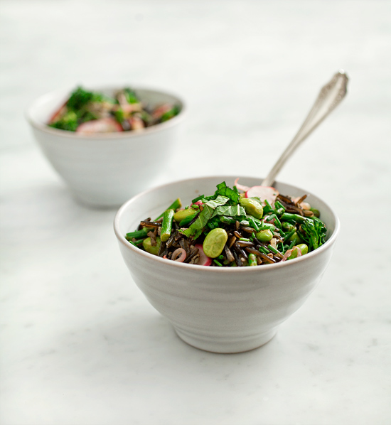 black rice and spring vegetables