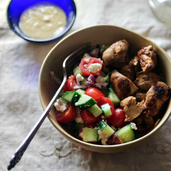 Greek Chicken Rice Bowl from @winnieab|www.healthygreenkitchen.com //#CreateAStir