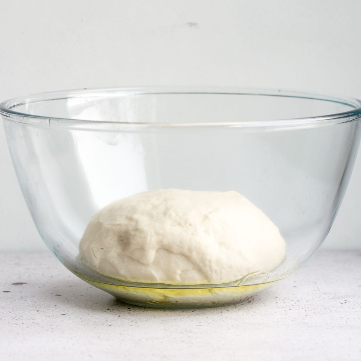 Dough mixture in a mixing bowl.