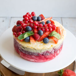 This healthy fruit yoghurt layer cake is a stunning show stopper! It's fresh and healthy with absolutely no artificial sugar. Click through to get the recipe!