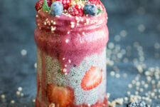 Berry Layered Chia Pudding. Chia seeds transform into a delicious pudding-like texture when soaked in liquid. Take this superfood to the next level by layering it with delicious berry smoothie! Click through to get the recipe!