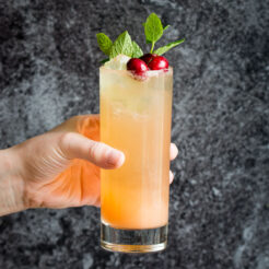 A delicious grapefruit and ginger spritzer, a fun mocktail everyone will enjoy!