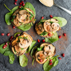 Mushroom Crostini with Harissa Hummus, a great finger food for your next party!