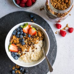 This vegan cacao crunch granola is perfect for a quick on the go breakfast. It's refined sugar free making it MUCH healthier than a store bought version! I always have a jar of this on hand!