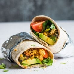 The ultimate vegan breakfast burrito. Stuffed full of breakfast goodness from scrambled chickpeas to fresh avocado, this really is the best way to start your day!