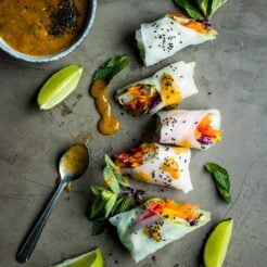 You'll love these vegan summer rolls with a fresh mango dipping sauce and a creamy peanut dipping sauce. The perfect lunch or snack for the warm months