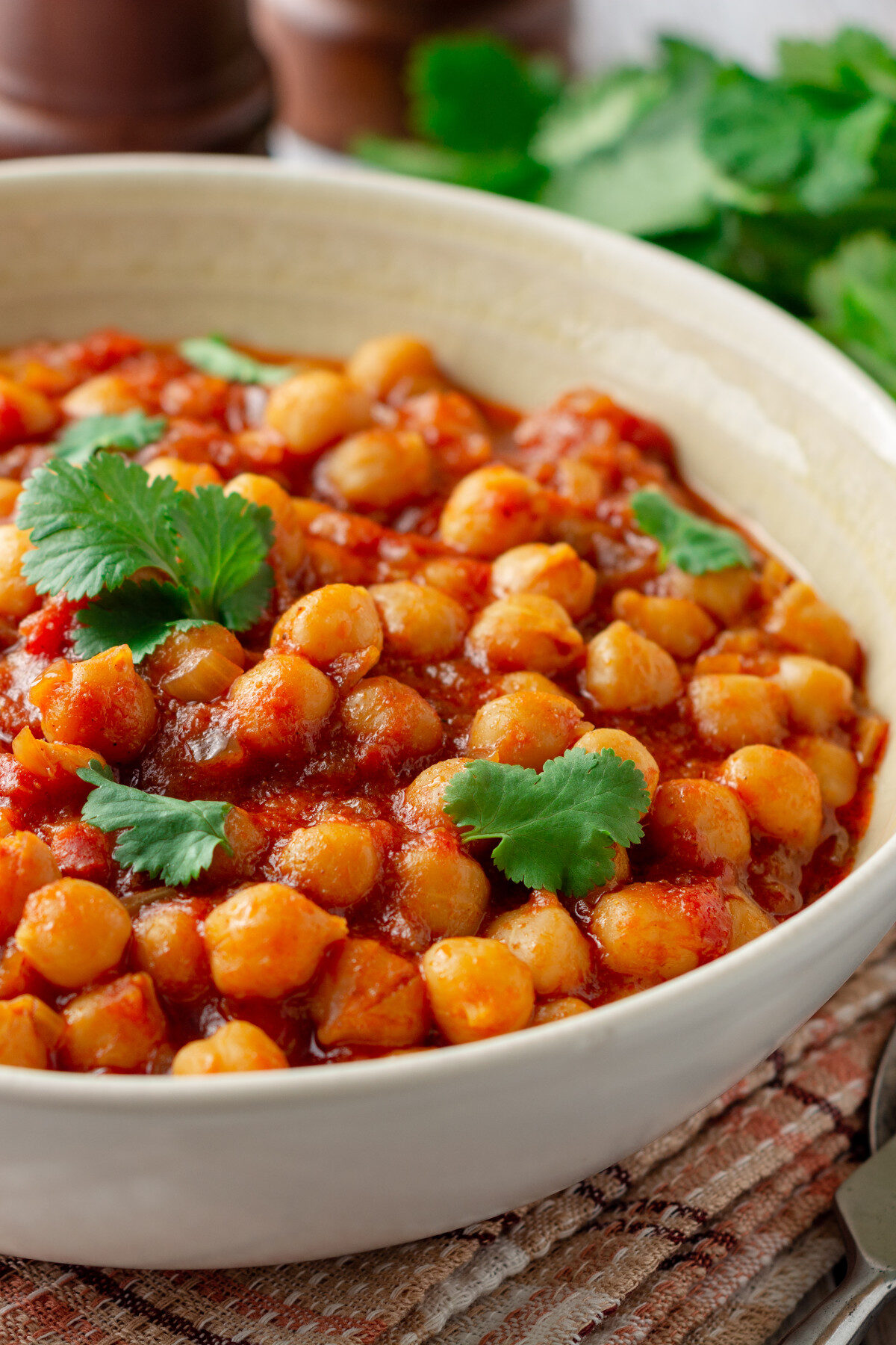 Spicy Chickpea curry Chana Masala with canned chickpeas.