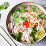 Healthy chicken pho in a bowl.