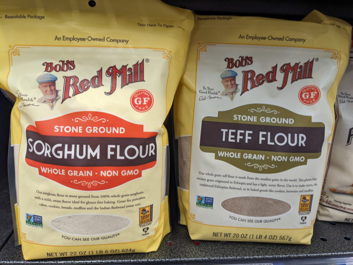Sorghum flour and teff flour from Bob's Red Mill; two gluten-free flour options.