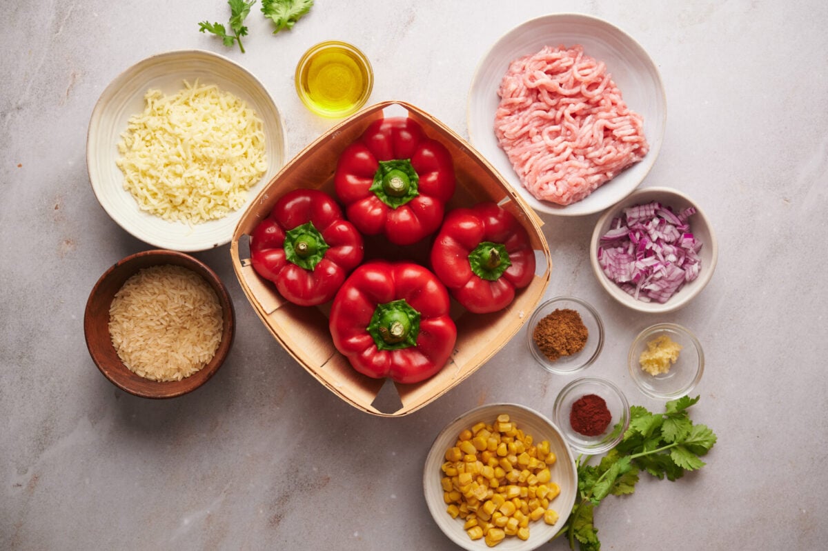 Ingredients for Southwestern stuffed peppers.