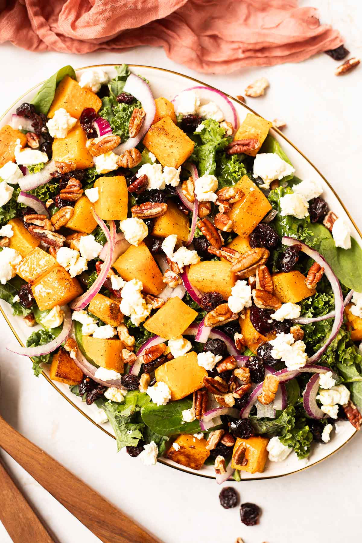 Roasted Butternut Squash Salad on a white platter.