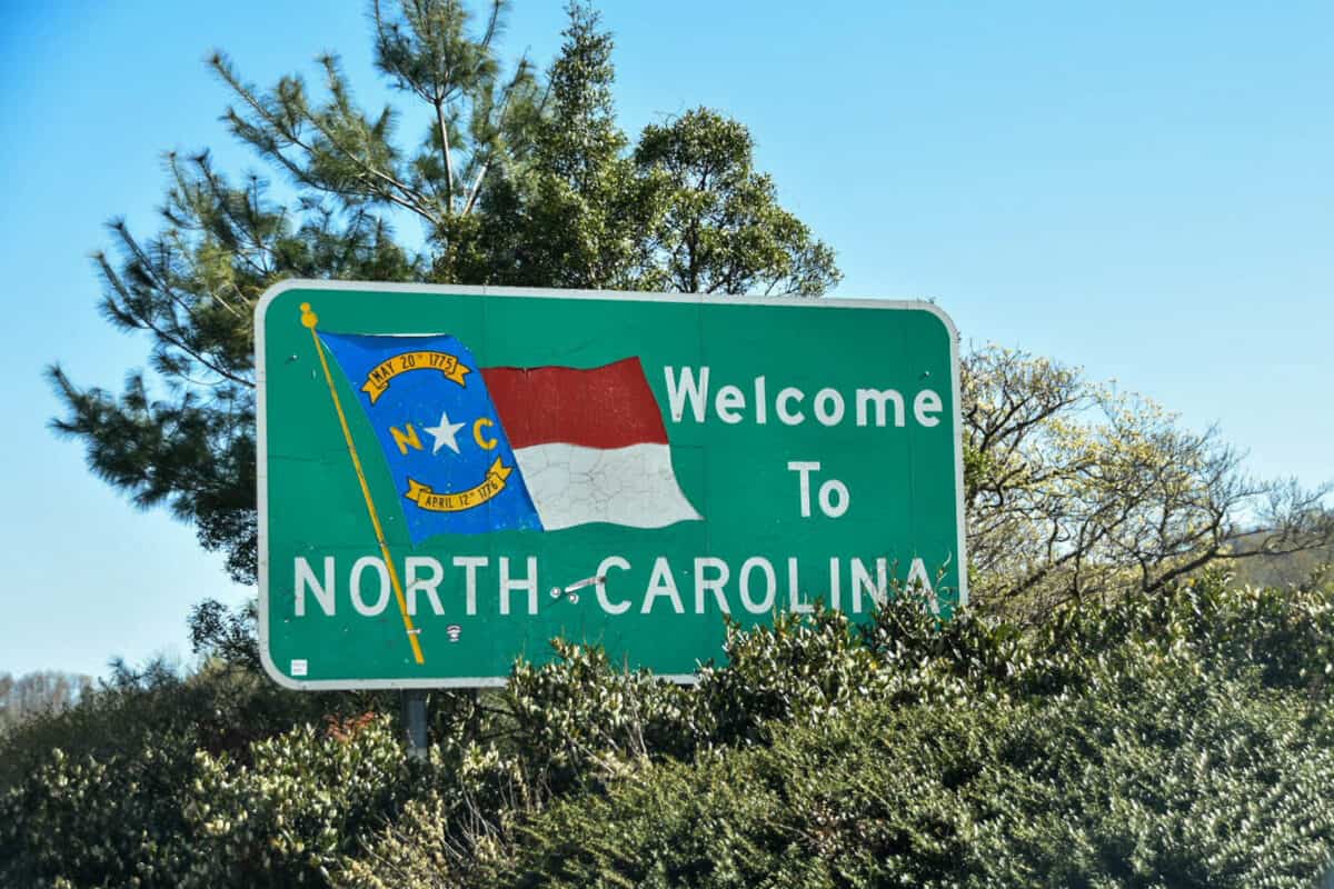 Welcome to North Carolina road sign in the USA.